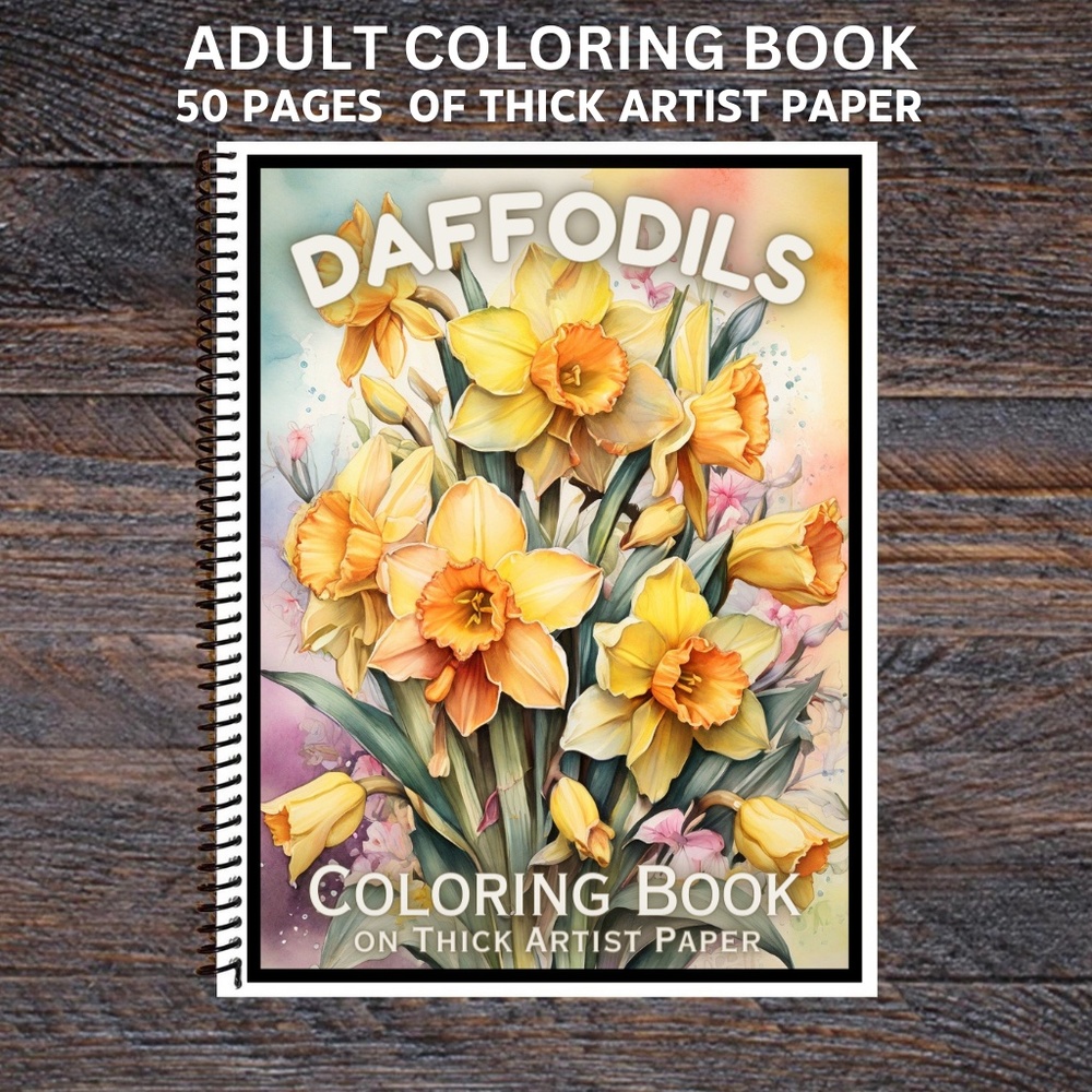 Daffodils - Spiral Bound Adult Coloring Book - Thick Artist Paper 50…
